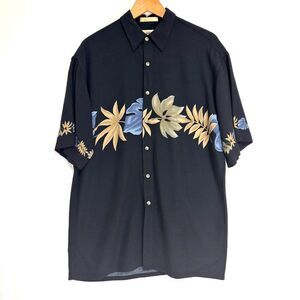 Campia Moda Mens Hawaiian Shirt Sz M Black Rayon Floral Camp Cabana Vacation